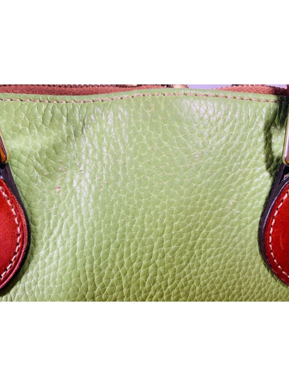 Vintage Dooney & Bourke Zip Zip Satchel Green & Brown Leather Handbag - Picture 14 of 16